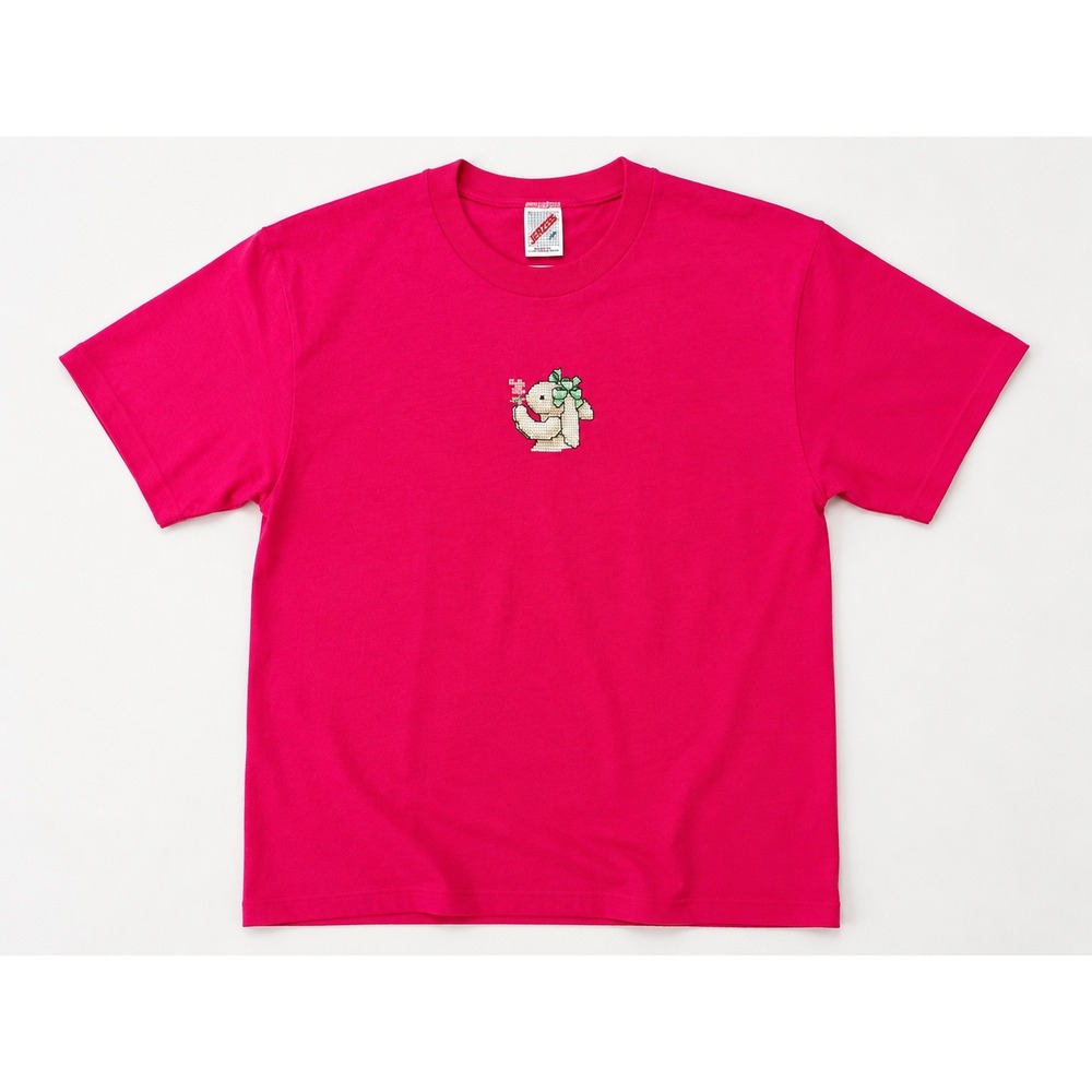 Vintage 90s Jerzees Pink Embroidered Bunny Graphic T Shirt USA Made Size M Y2K